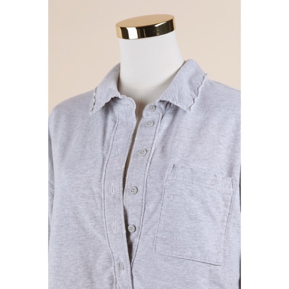 Sz XXS Aerie Take It Easy Popover Polo Sweatshirt In Medium Heather Gray GUC - Picture 2 of 6